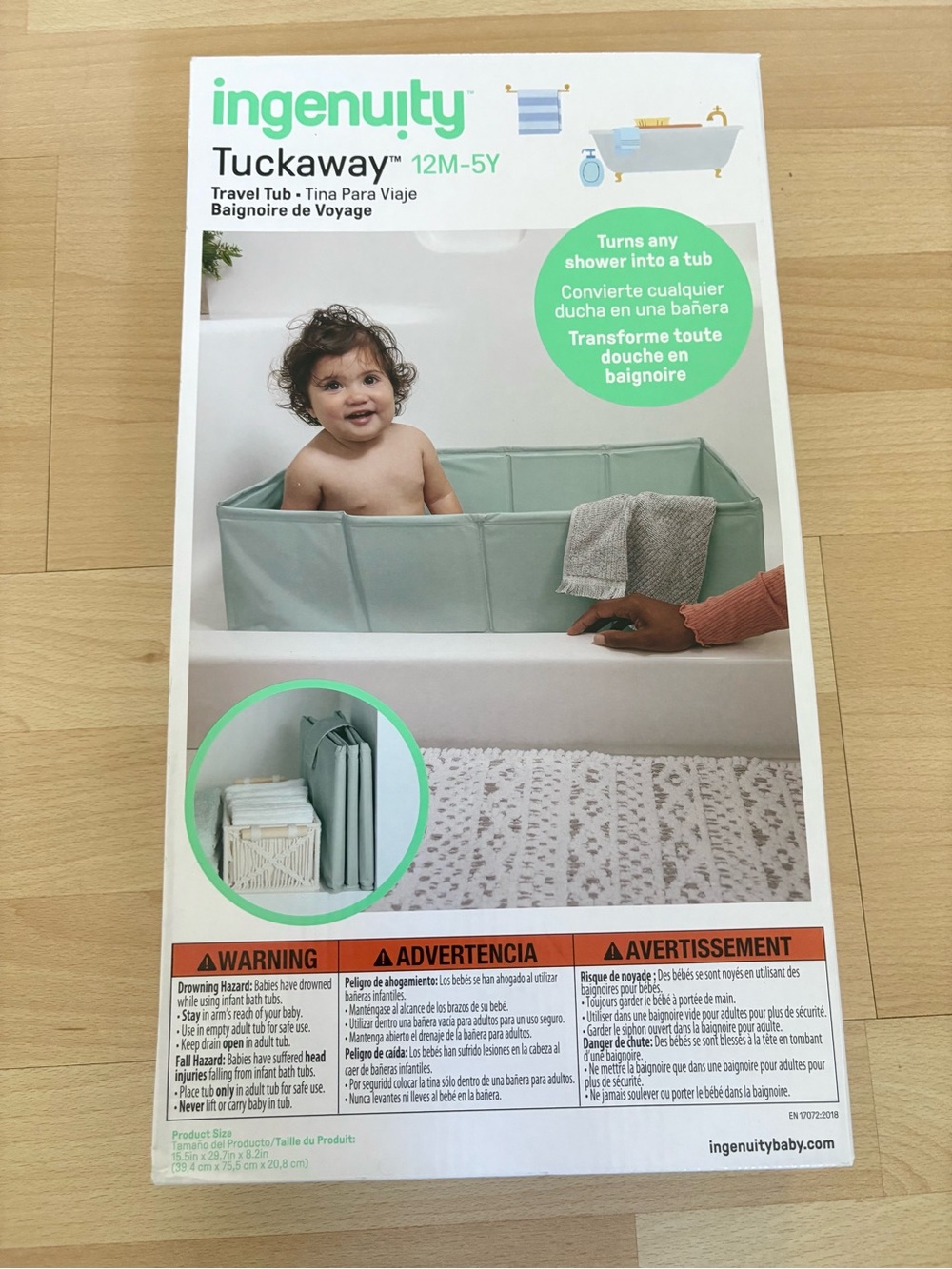Ingenuity Tuckaway Toddler Tub – Converts Shower to Tub, Folds to Store, 12M-5Y